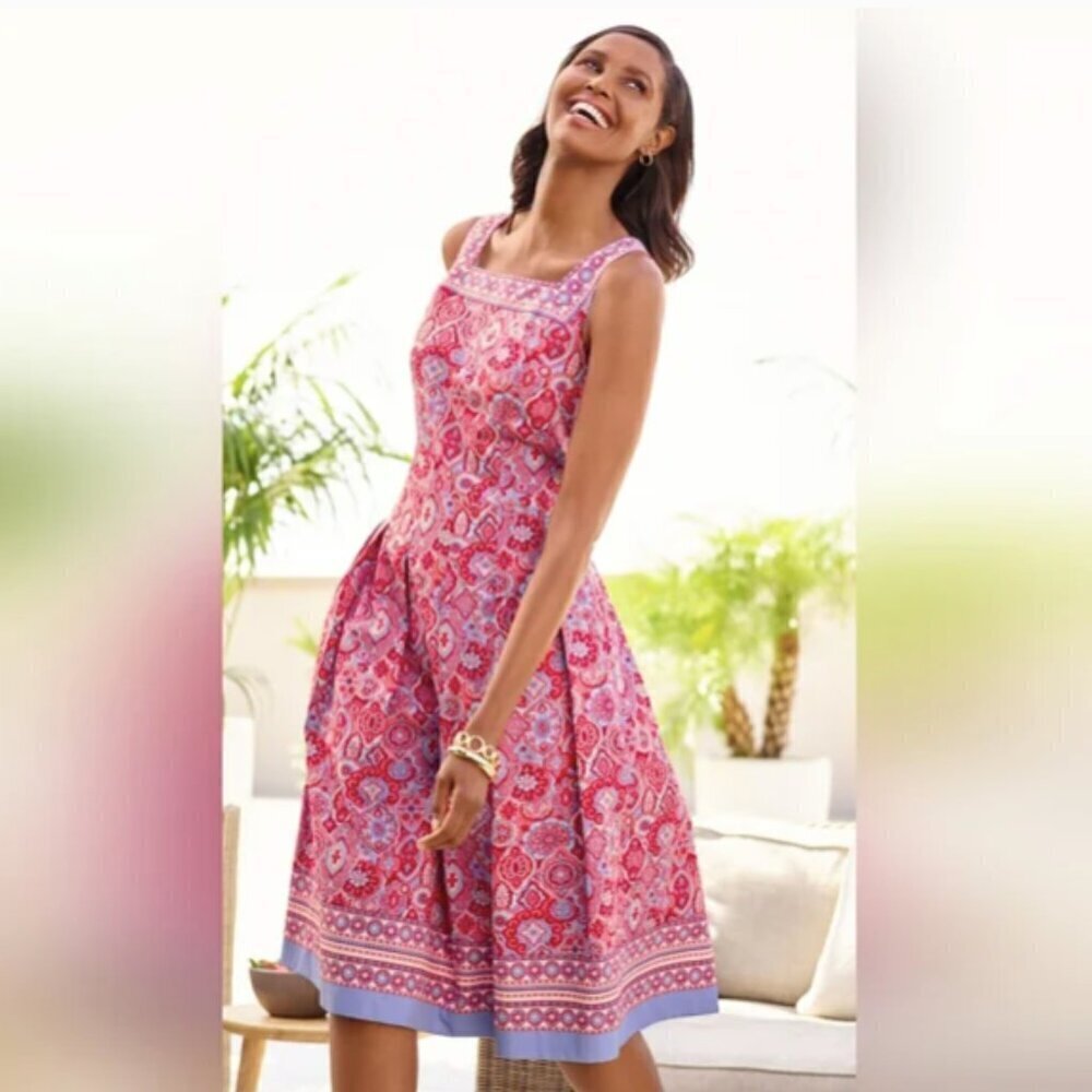 Talbot's Paisley Pleated Medallion Fit & Flare Dress 10 Petite